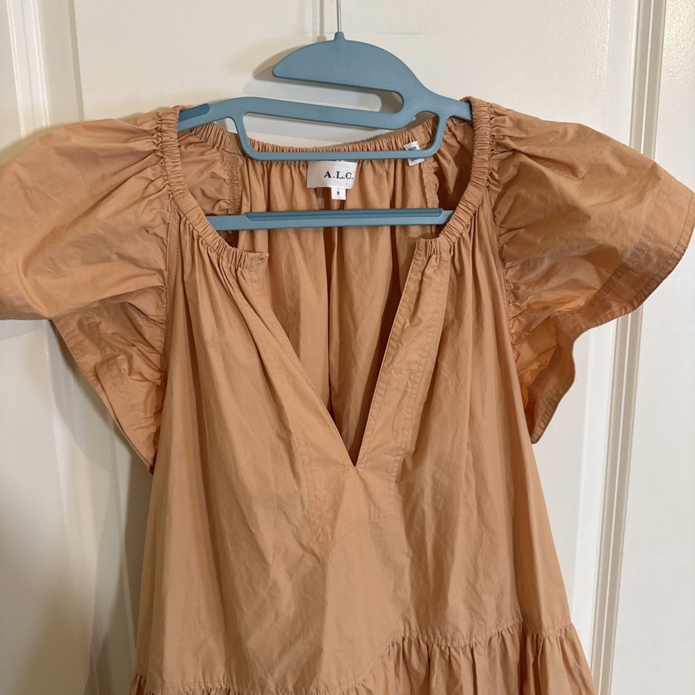A.L.C. Harper Ruffle Sleeve Dress Peach Orange Mini Cotton Tiered A Line US 8 - Picture 3 of 6